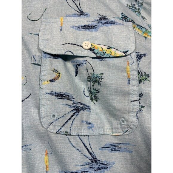 Izod Saltwater Performance Shirt XL Blue Fish Print Vented‎ Button Down - Picture 3 of 6